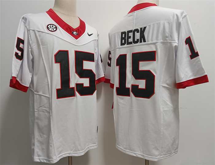 Mens Georgia Bulldogs #15 Carson Beck White Stitched Jersey